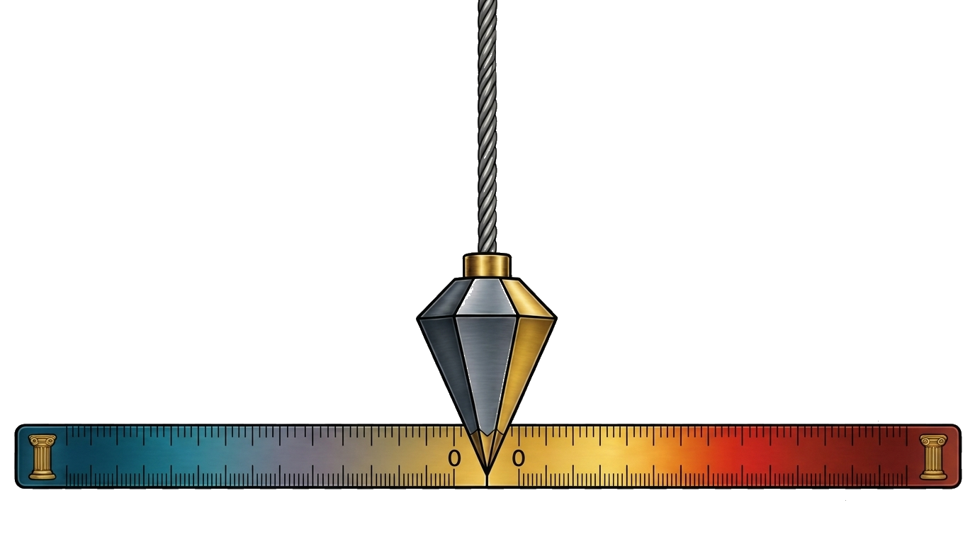 The Plumb Line Post — plumb bob hanging to center of a left-right spectrum ruler